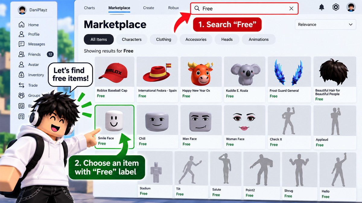 Roblox Marketplace showing avatar items