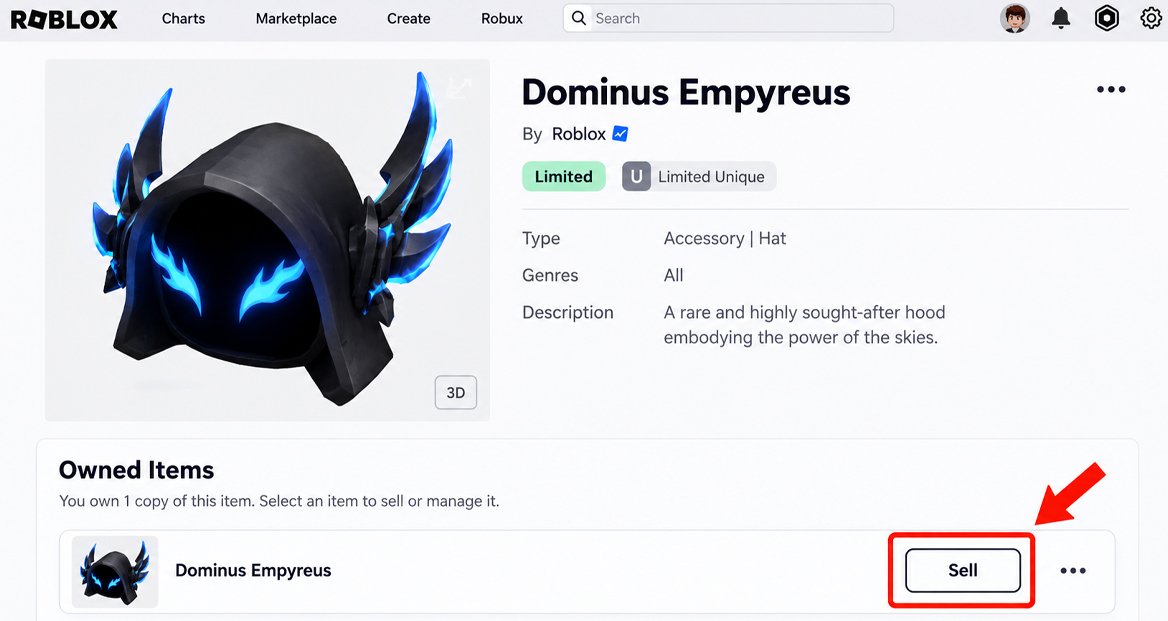Roblox Sell button for Limited items