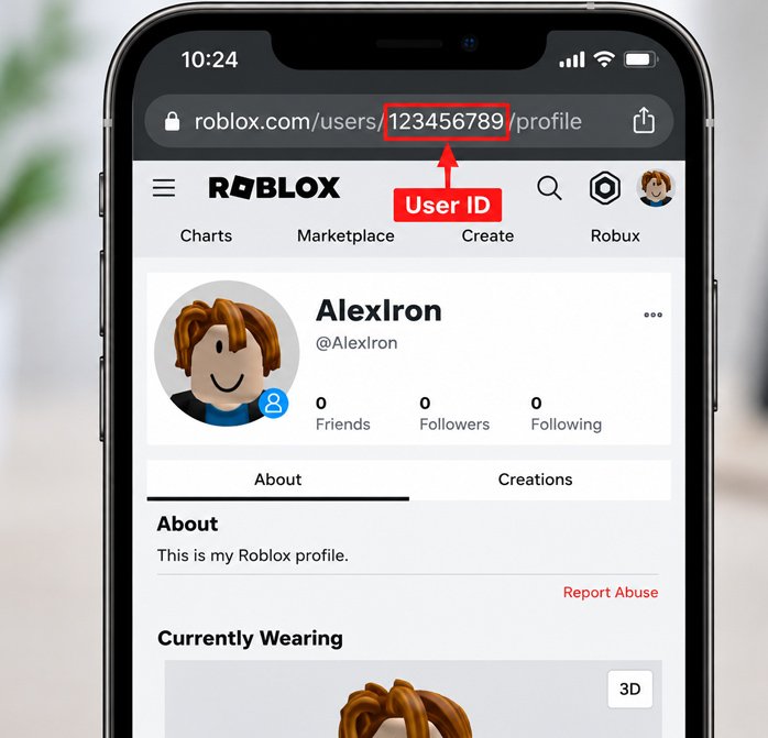 Roblox mobile profile URL showing the User ID number