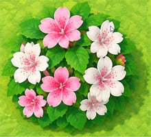 Azalea bushes with pink and white flowers in ACNH