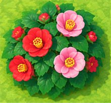 Camellia bushes with red and pink flowers in ACNH