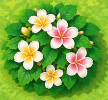 Plumeria bushes with pink and white flowers in ACNH