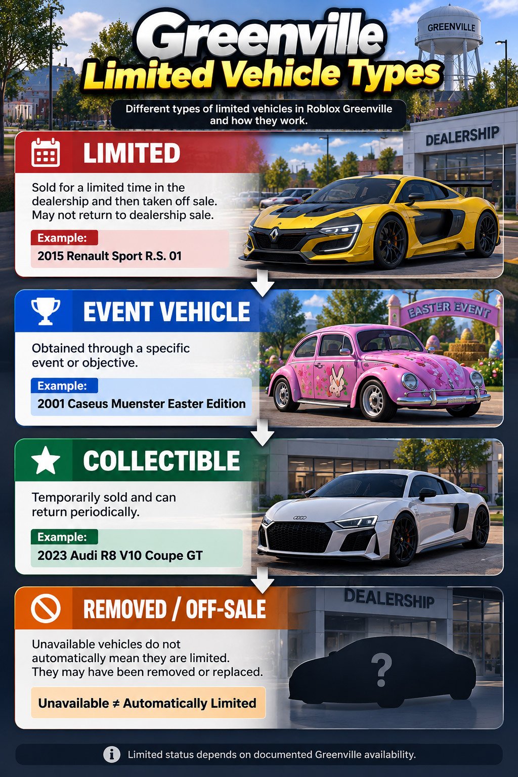 Roblox Greenville limited vehicle types