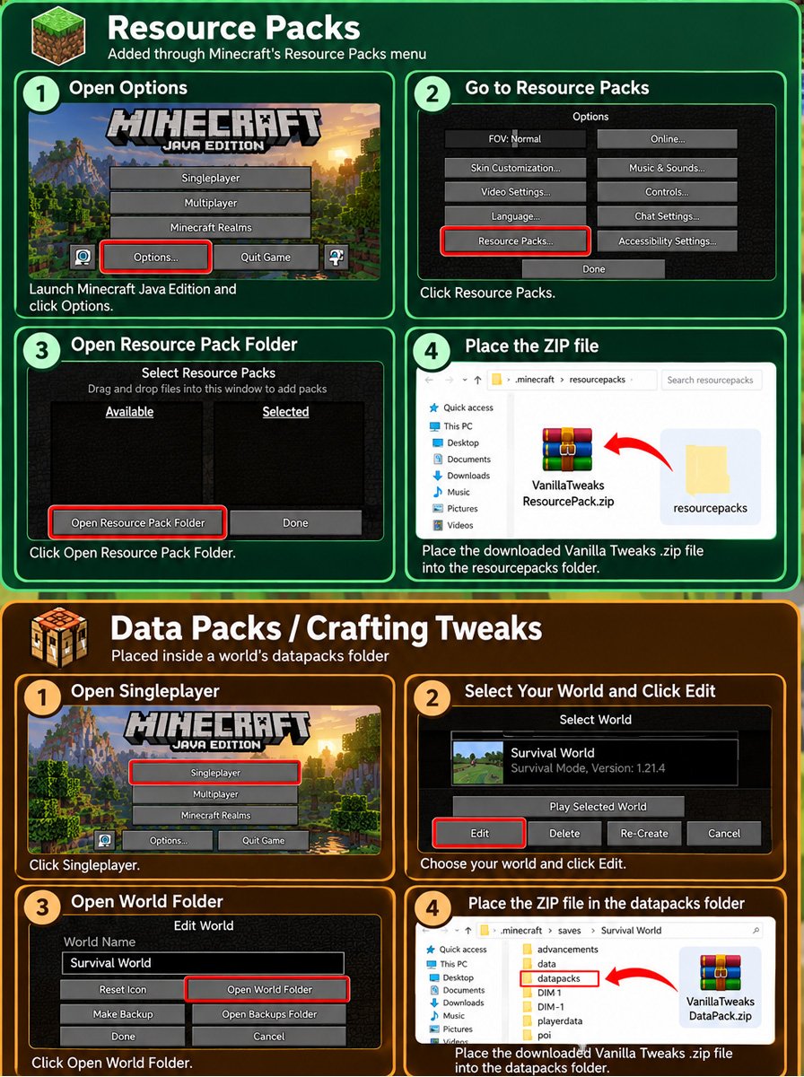 How to install Vanilla Tweaks in Minecraft Java Edition