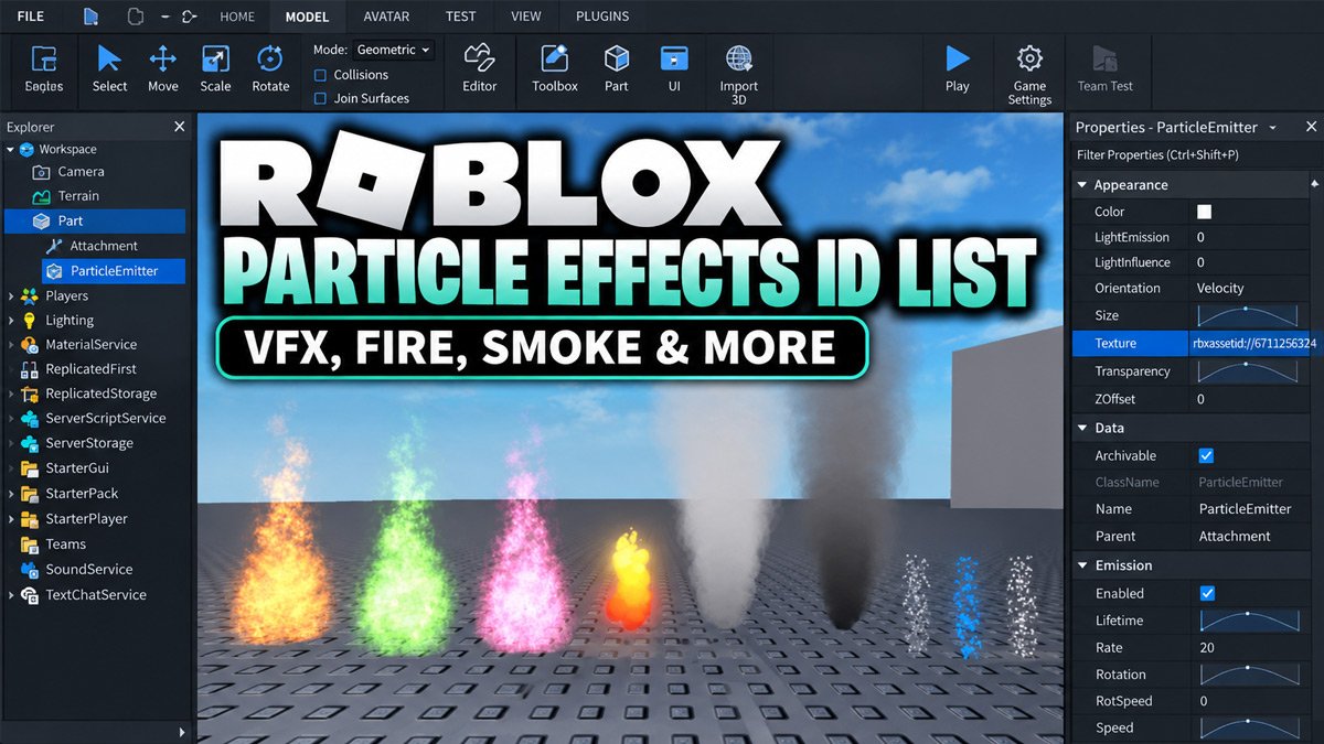 Roblox particle effects ID list in Roblox Studio
