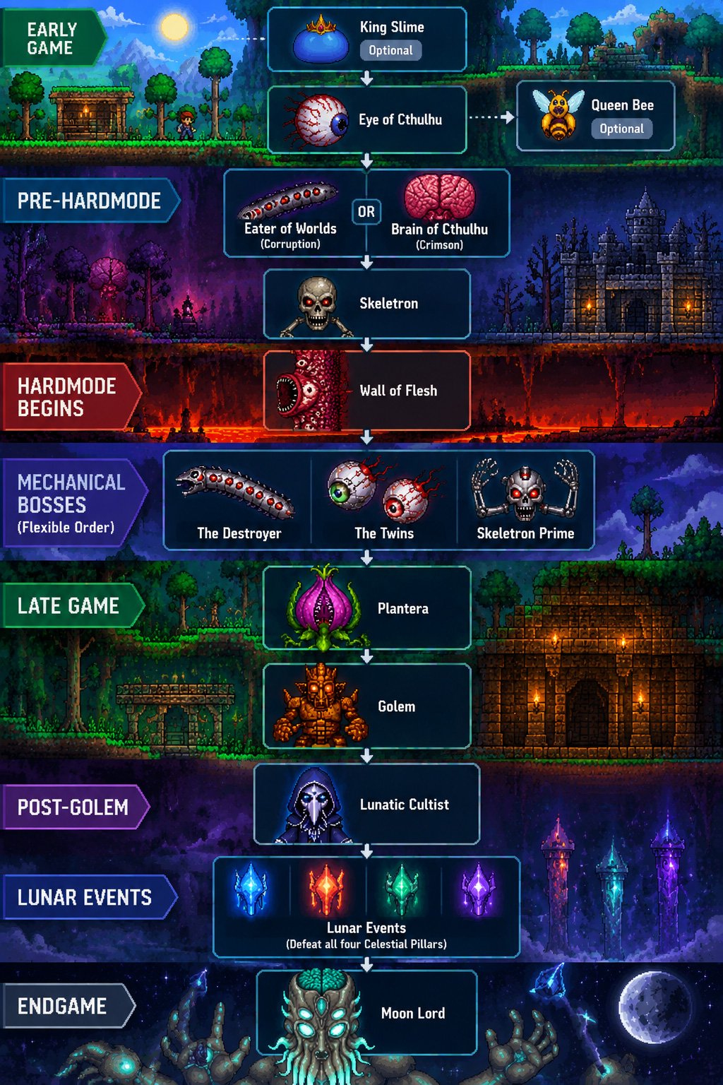 Terraria boss progression order from Eye of Cthulhu to Moon Lord